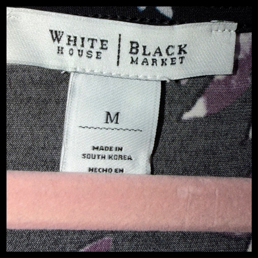 White House Black Market Floral Top Women Medium Black Purple Short Sleeve Blous - Picture 2 of 6